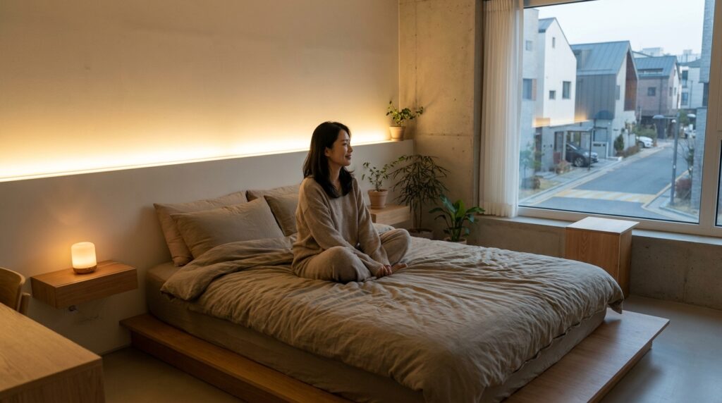 열대야를 대비해 시원하고 어둡게 조성된 수면 환경 이미지