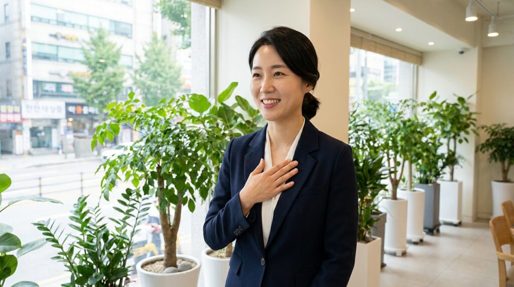 시니어의 혈행 개선과 근육 건강을 케어하며 따뜻하게 건강 동반자로서 동행하는 선아 팀장의 모습